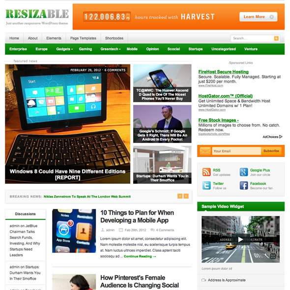 ThemeJunkie wordpress cms主题 - Resizable