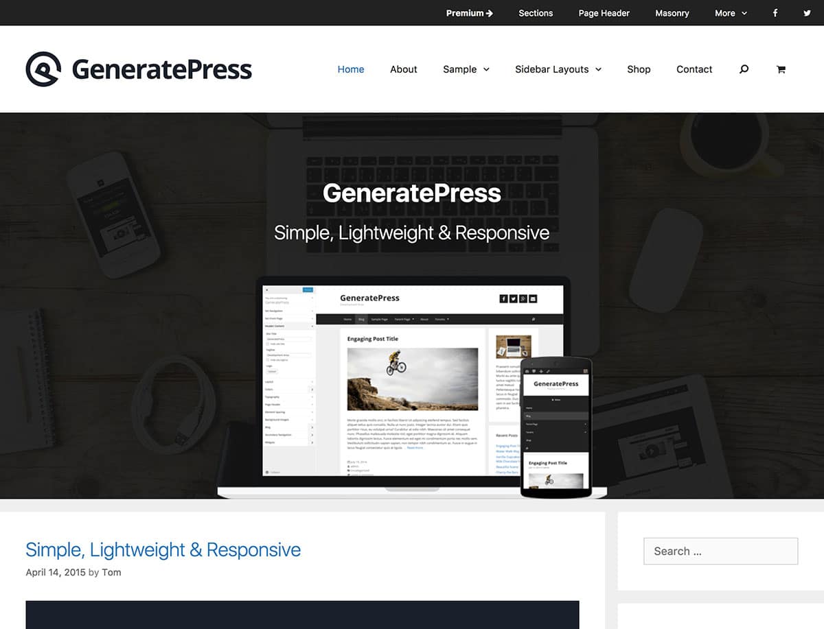 GeneratePress 轻量级的 WordPress 免费主题