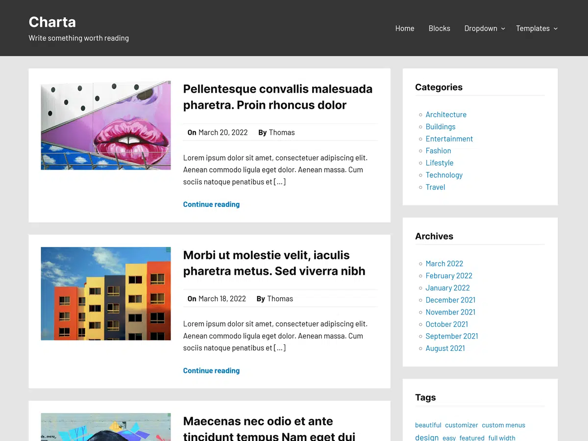 Charta 免费博客WordPress主题